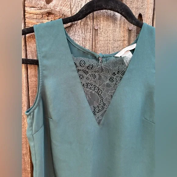 H&M Green/Teal Lace V-Neck Short Sleeve Casual Business Shirt Tank Top - Picture 3 of 14